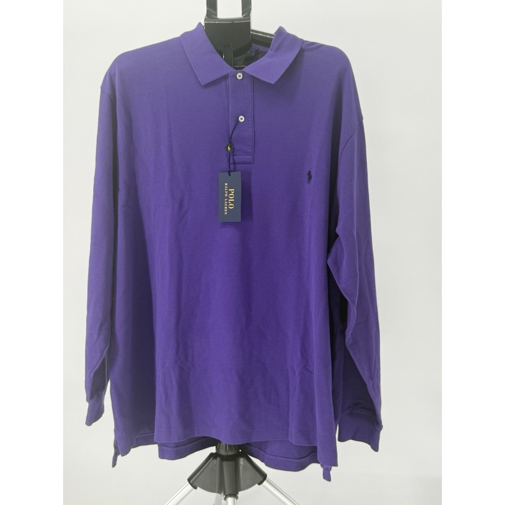 NWT Polo Ralph Lauren Mens Long Sleeve Mesh Polo Shirt 100% Cotton Purple 2X BIG